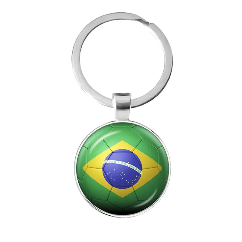 Netherlands,Serbia,Switzerland,Portugal,Poland,Brazil Football Pattern National Flag Glass Cabochon Keychain Fans Commemorative