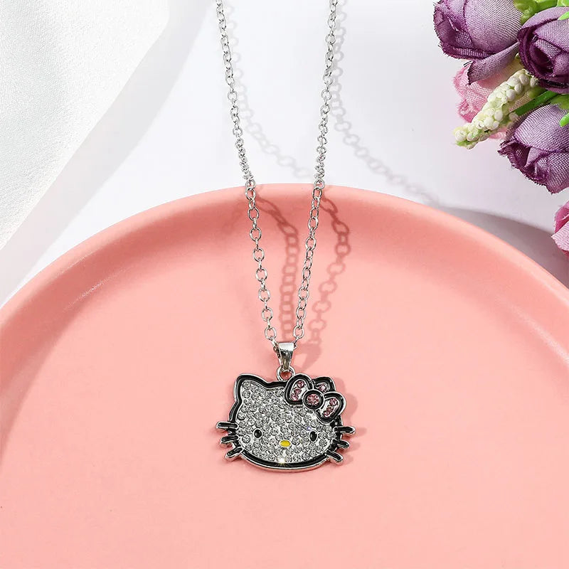 Hello Kitty Sanrio Fashion Necklace Silver Color Layer Shining Bling Women Clavicle Chain Elegant Charm Wed Pendant Jewelry Gift