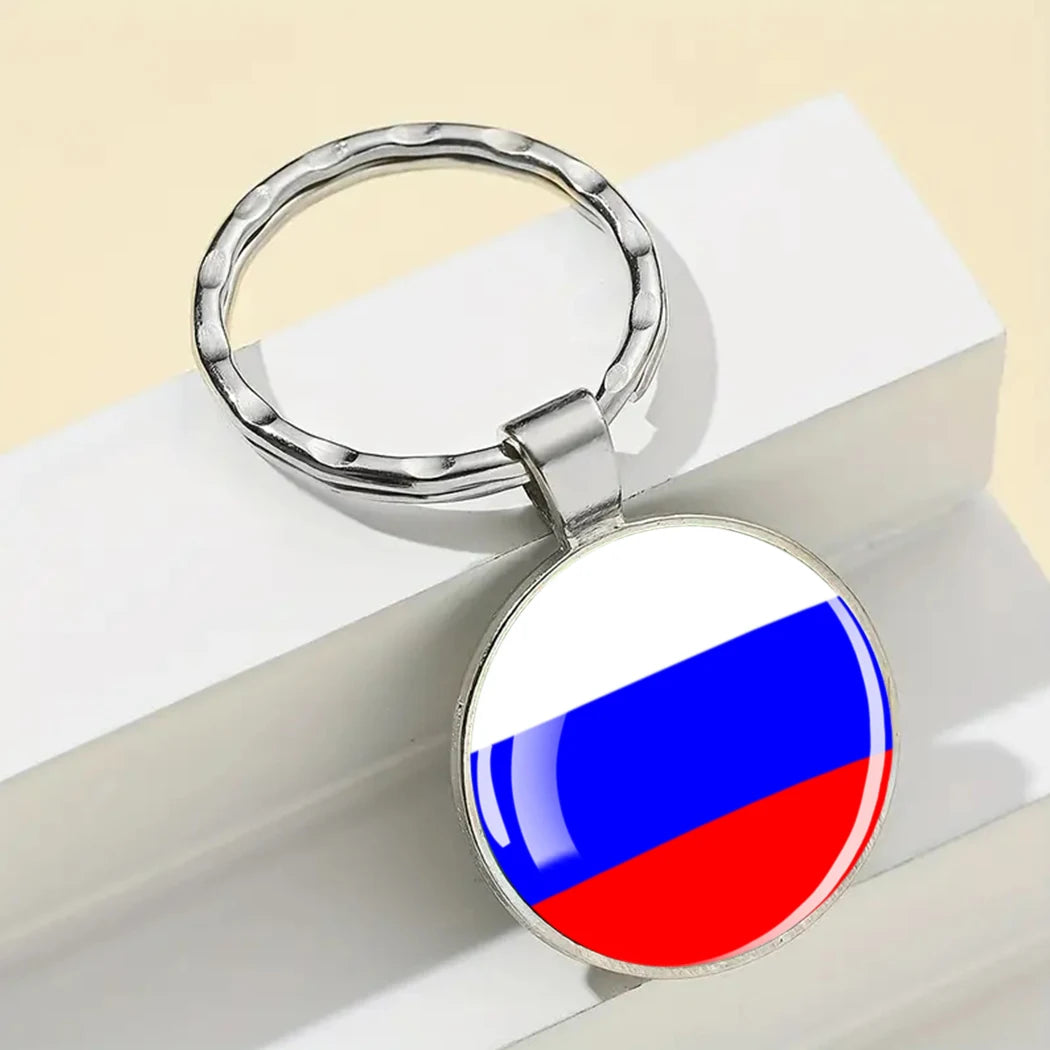 Europe National Flag Keychain Albania Spain Italy France UK Flag Glass Metal Key Chain Bag Pendant Gift for Patriot