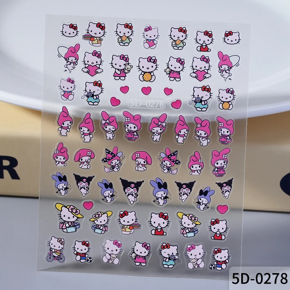 5D Sanrio Hawaii Hello Kitty/Mymelody Nail Stickers 1Pcs Kawaii Cartoon Kitty Nail Stickers DIY Holiday Girl Manicure Slider