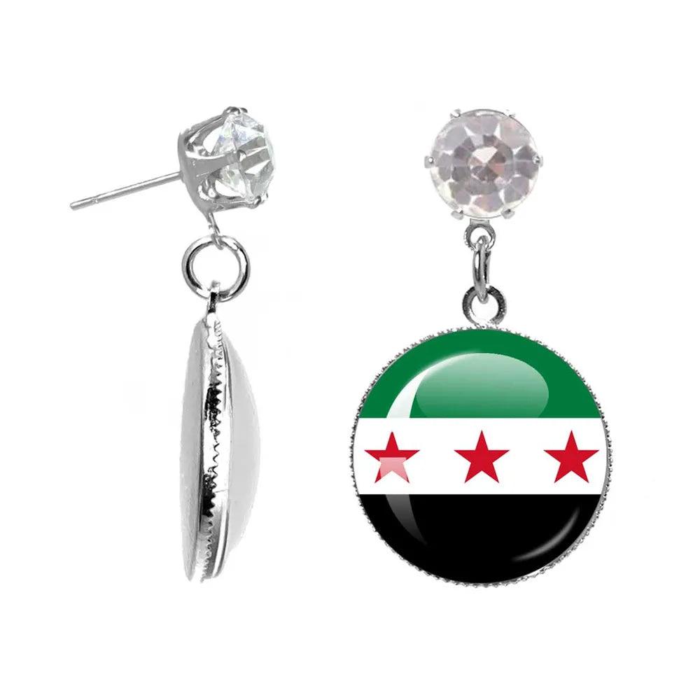 SKY FLAG Syria Flag National Keychain Glass Cabochon Heart-Shape Pendant Keychain For Women Men Charm Fashion Jewelry Gift