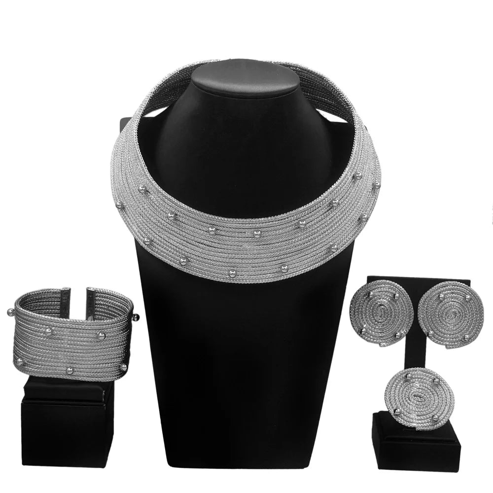 Jewellery Sets for Woman  Brazilian Gold Plated Exclusive Necklace Earrings Ring Bracelet Bangles Accessories Yulaili