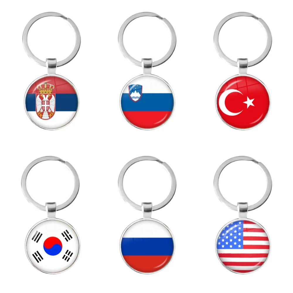 National Flag Round Keychain Korea, Serbia, Russia, Slovenia, Argentina, the United States, Turkey, Spain, Dominica Keyring Gift