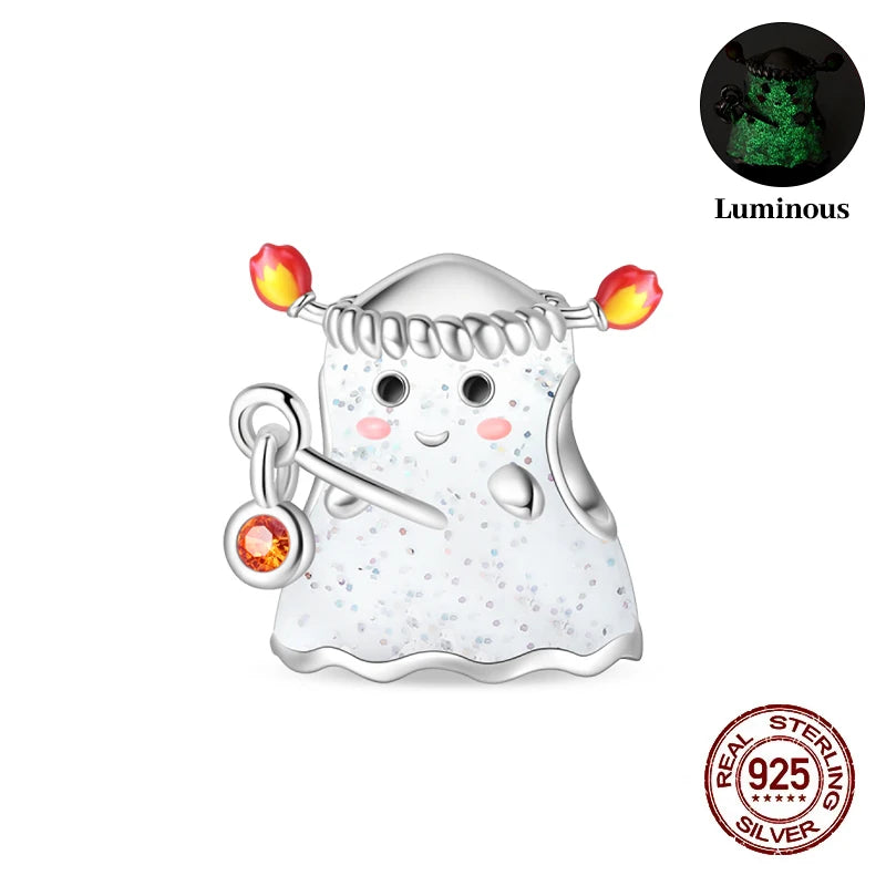 2025 Hot Sale Halloween Charms Bead 925 Sterling Silver Luminous Pumpkin Ghost Dangle Fit Bangle Bracelet Necklace DIY Jewelry