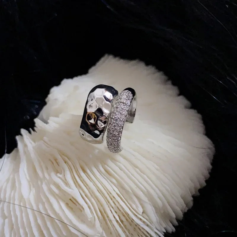 Punk Zircon Double-layer Ear Cuff No Piercing Earrings Trendy Unique Metal Geometric Ear Clip for Women Jewelry Accessories Gift