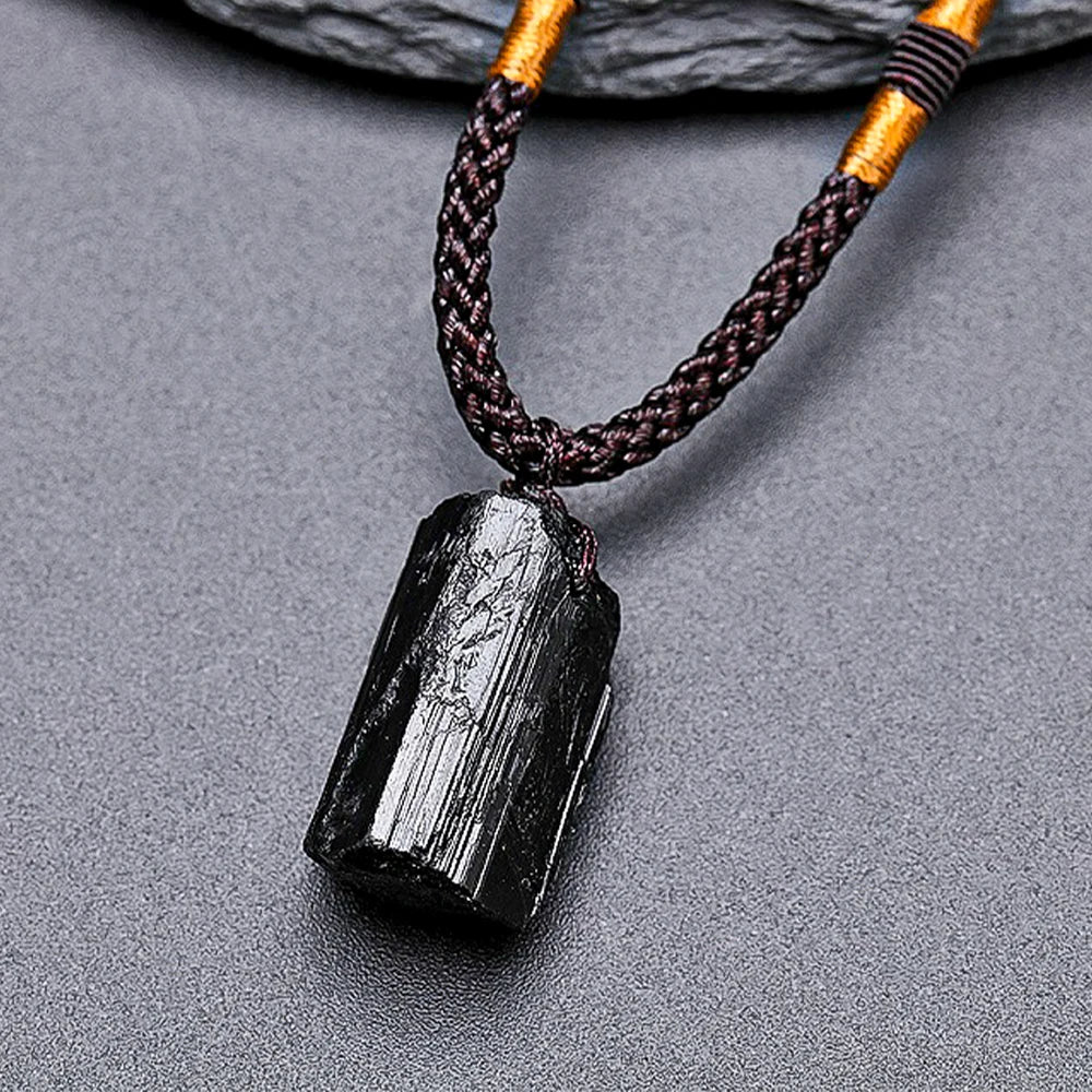 Black Tourmaline Pendant Rough Stone Natural Stone Necklace Ornament Crystal Thick Black Healing Energy Jewelry Gift