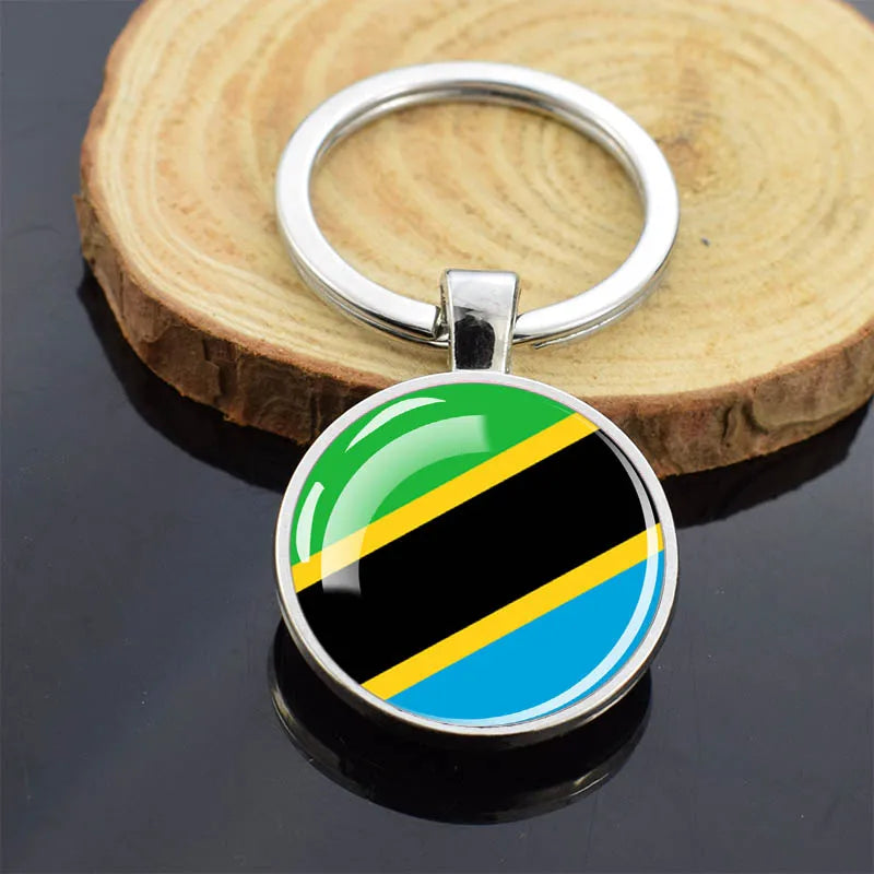 Africa Countries Flag Keychains Double Sided Glass Dome Pendant Key Chains Algeria Somalia Tunisia Morocco Egypt Flag Keyring