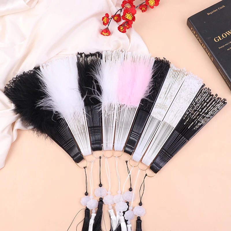 Gothic Court Dance Hand Fan Lolita Feather Folding Fan Japanese Sweet Fairy Girl Dark Art Craft Gift Wedding Party Decoration