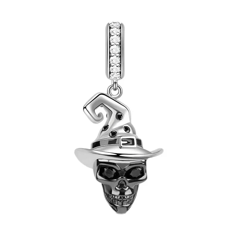 Original 925 Sterling Silver Halloween Charms Pumpkin Skull Witch Ghost Bead Earrings Pendant Fit Bracelet Necklace Jewelry