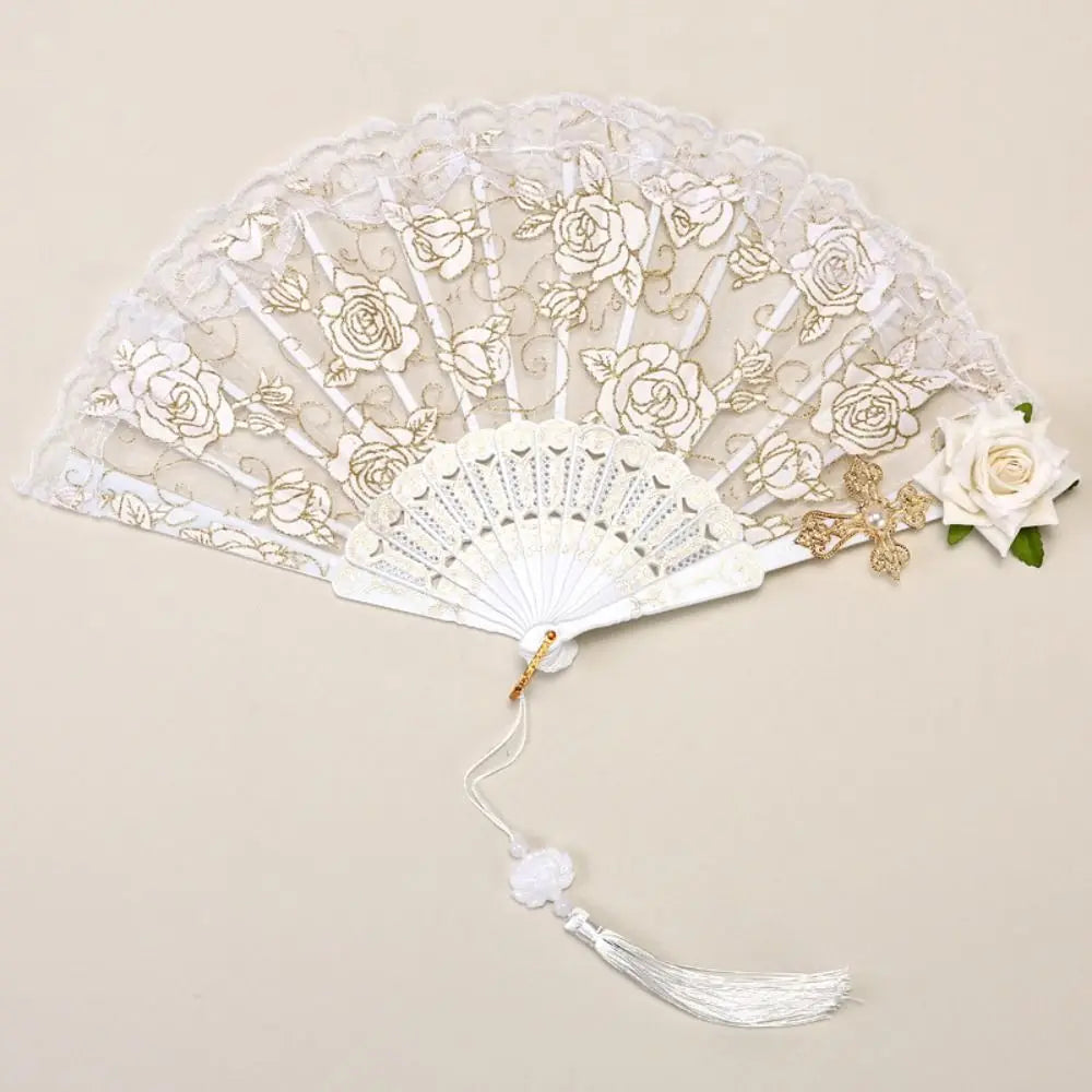 Gothic Court Lolita Lace Fan Dance Hand Fan Lace Rose Folding Fan Props for Photography