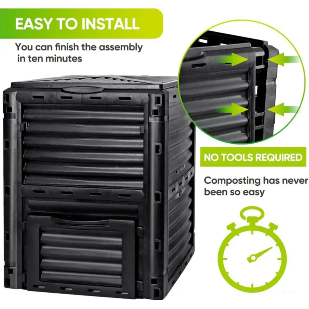 Garden Compost 80 Gallon(300 L)  Bin Aerating Outdoor Compost Box Easy Assembling, Lightweight Black for Backyard Farm Balcony