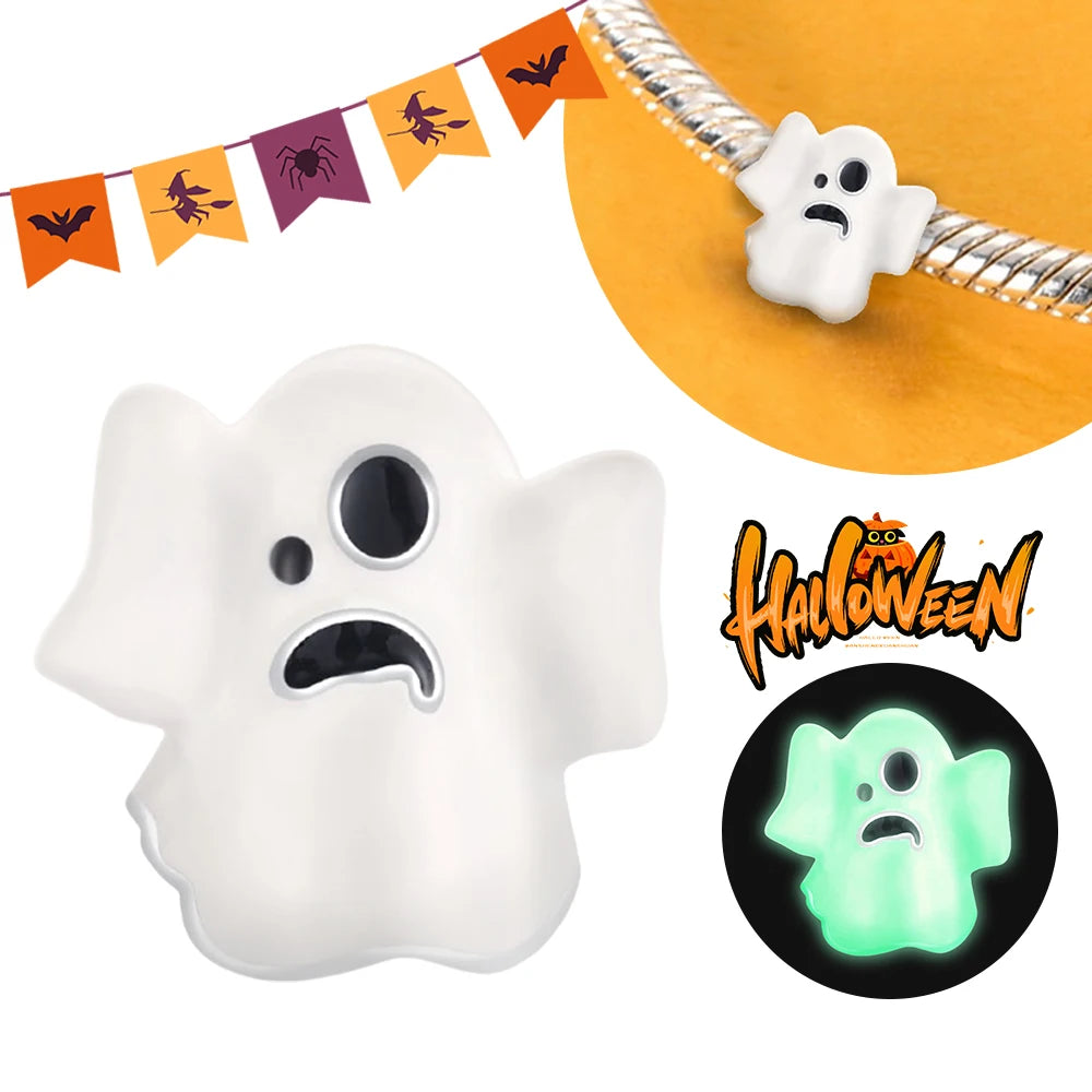 Halloween Dangle 925 Sterling Silver Skeleton Witch Devil's Eye Skull Charms Bead Fit Original Bangle Bracelet Necklace Jewelry