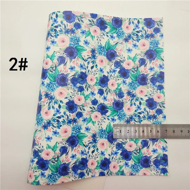 Spring Rose Flowers Printed Synthetic Leather Faux Fabric Sheets Felt Backing Vinyl For Earrings bag Bows DIY GM2381B