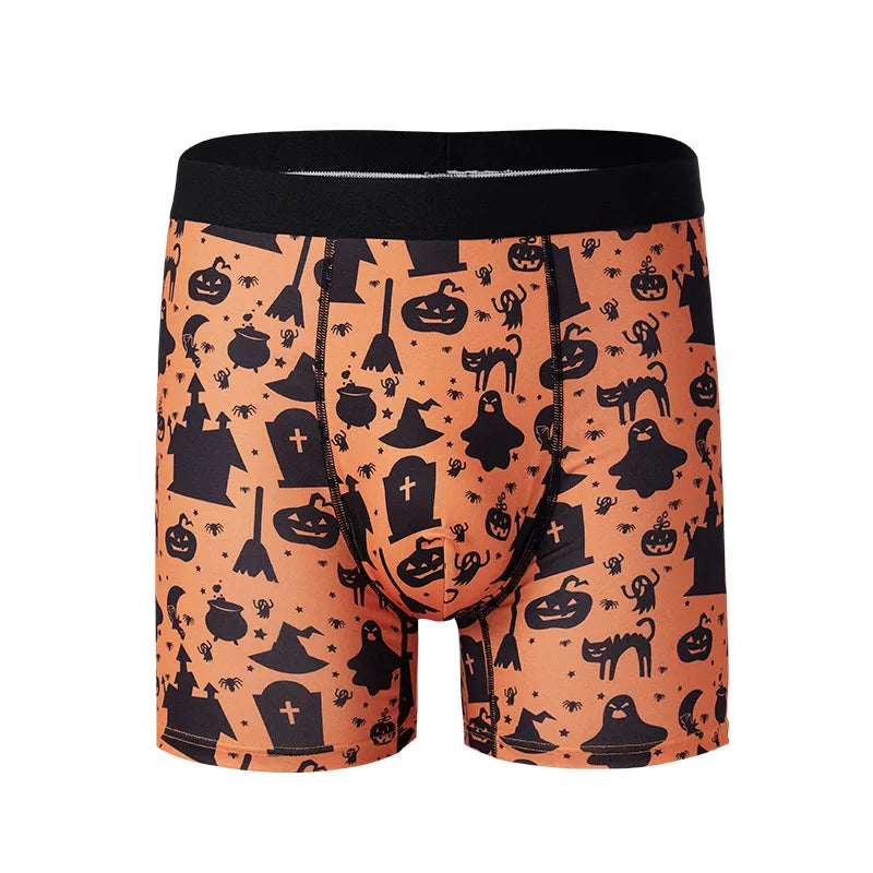 Funny Halloween Print Youth Boxer Panty Breathable Antibacterial Bag Mens Underwear Elastic Seamless Male Boxer Shorts Boyshorts