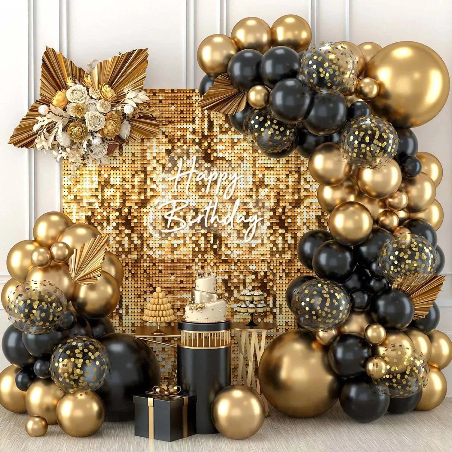 122Pcs black and gold latex balloon set suitable for birthday parties, weddings, Valentine's Day party decorations