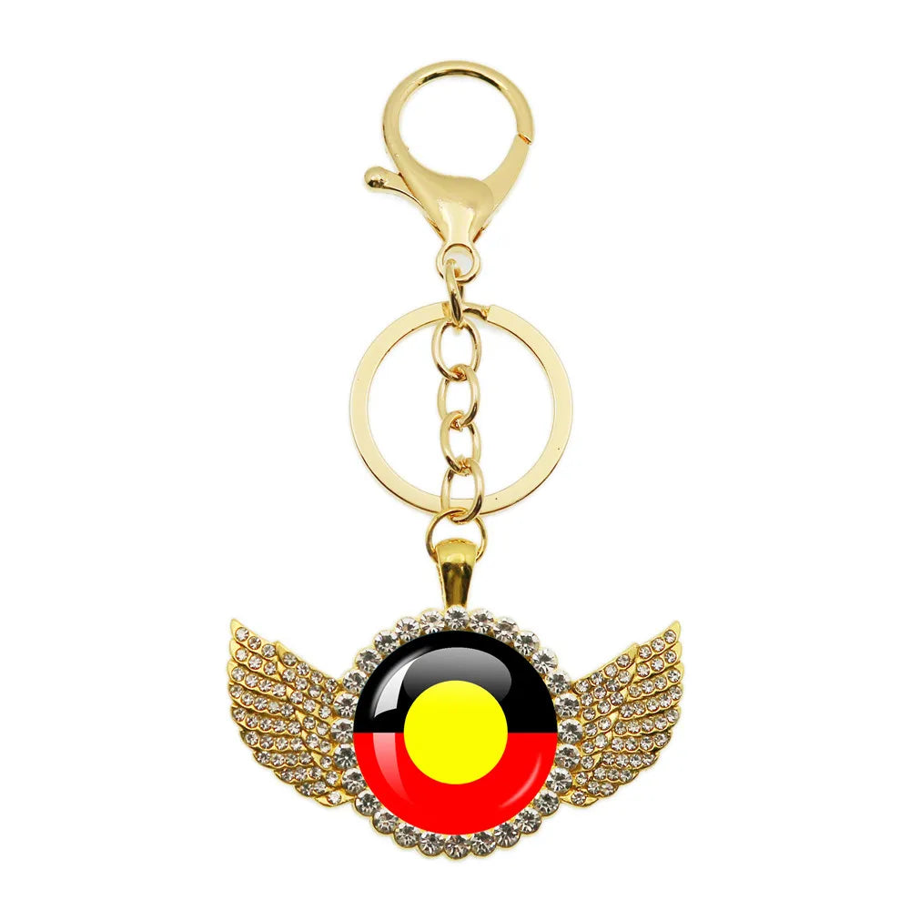 Australian Aboriginal Flag National Emblem Dangle Glass 25mm Key Chain Fashion  Key Chains Glass Cabochon Lady  Key Chains Jewel