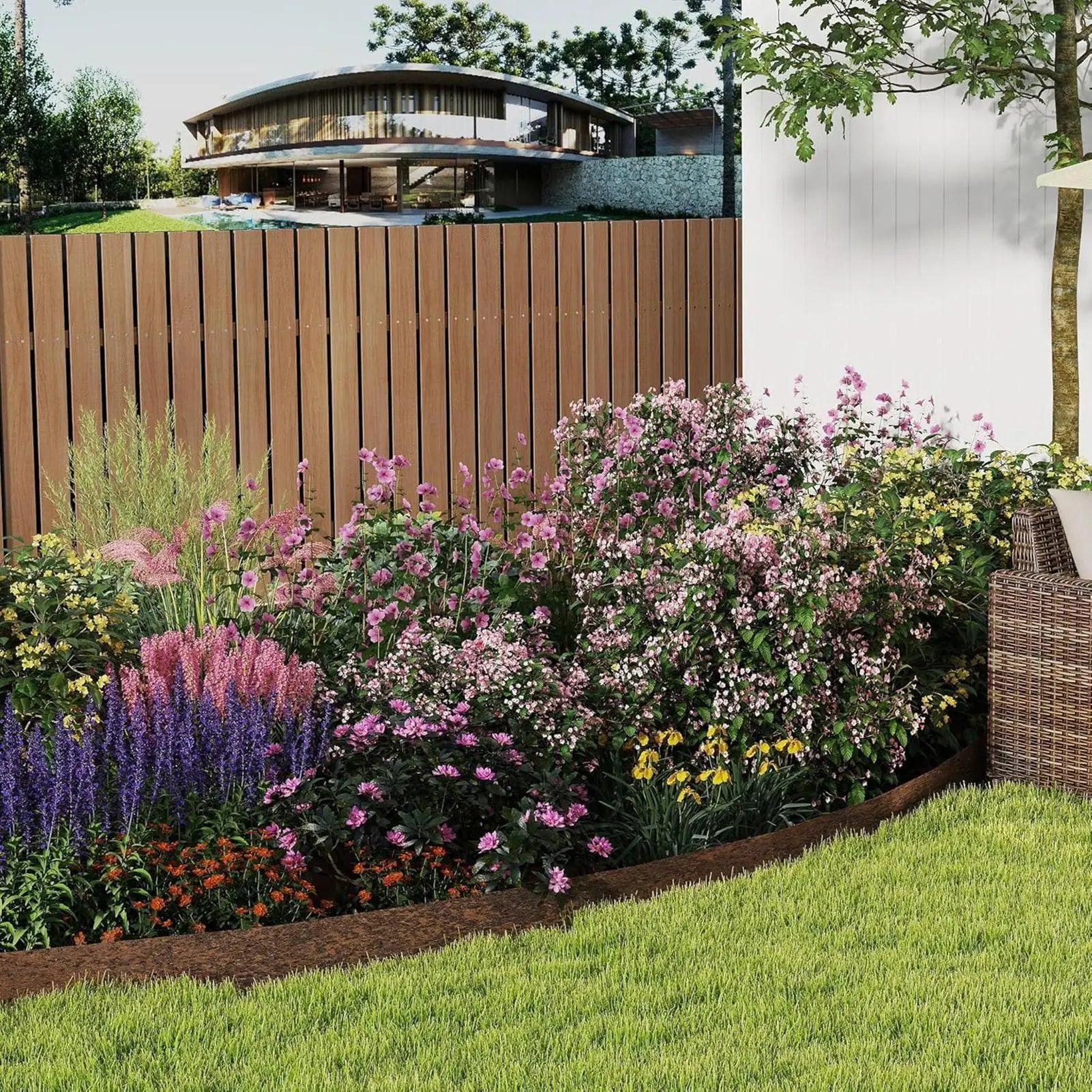 10M Garden Fence Garden Grass Lawn Edge Border Fence Ground Fence Combined with Pastoral Gardening Lawn Fence Landscapes Decor