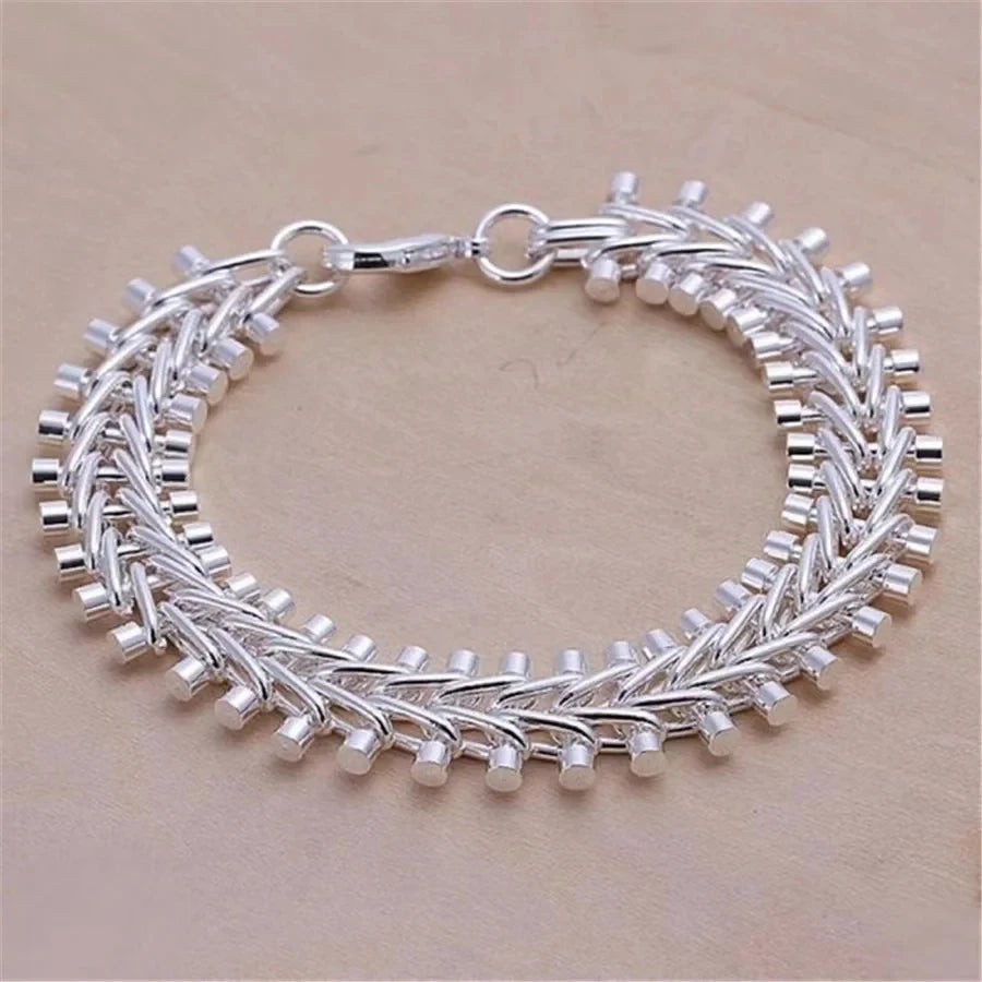 New High-end Women's Mens Fine S925 Sterling Silver Bracelet Fashion Jewelry Gift Men's 10MM Square Beautiful Gem