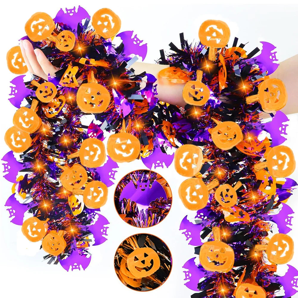 Halloween Decoration Pumpkin Ghost Bat Colorful Strips Halloween Horror Tinsel Garland Ornaments Party Supplies Home Decors New