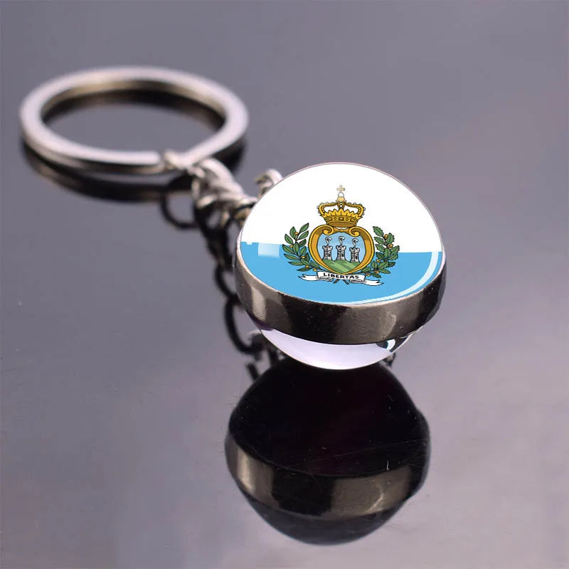 Europe Countries Flag Glass Ball Keychain Russia France Spain UK Italy Poland Ukraine Flag Keyring Travel Gift