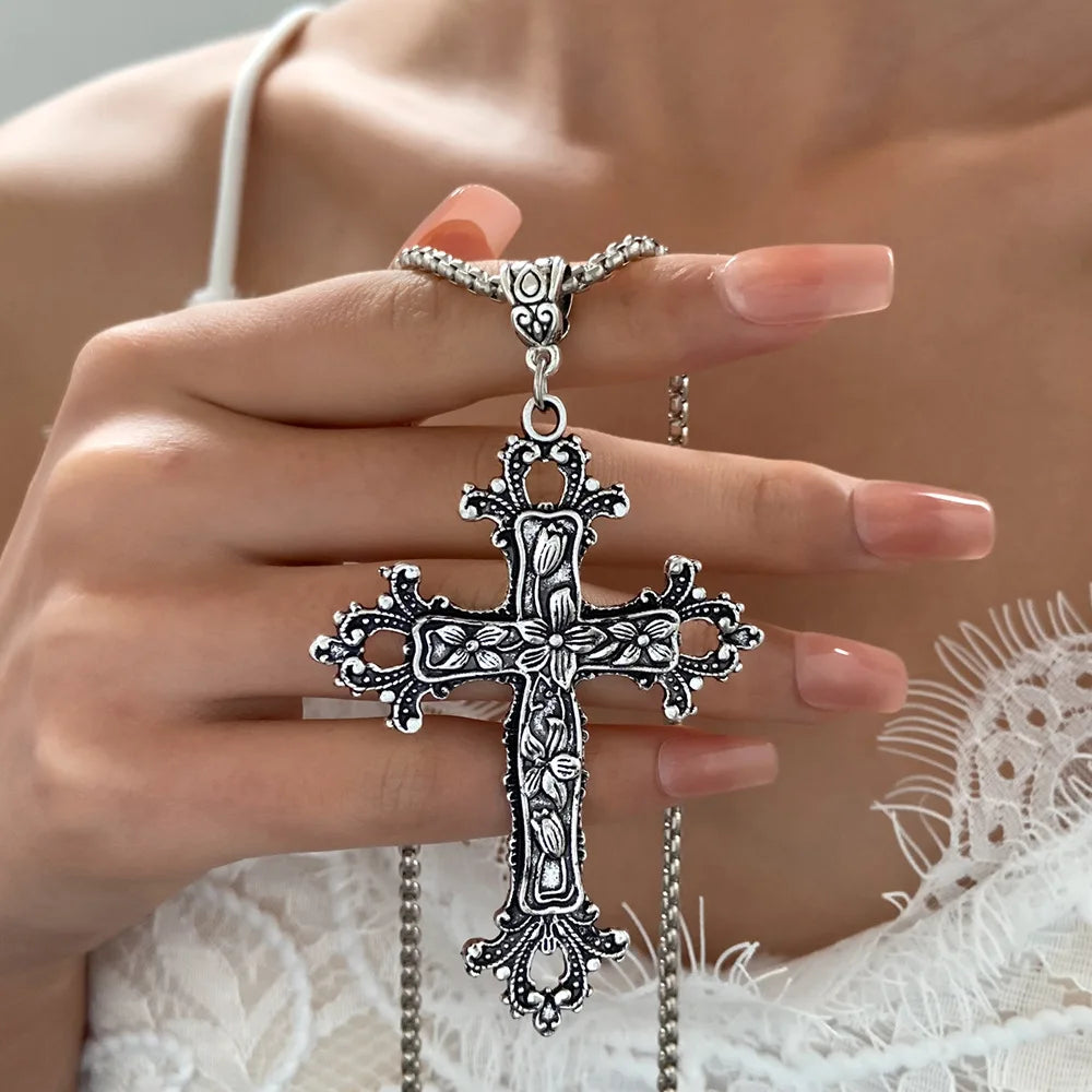 Black Rhinestone Cross Jesus Pendant Choker Necklace for Women Punk Vintage Double Layers Chain Boho Jewelry Fashion Party Gifts