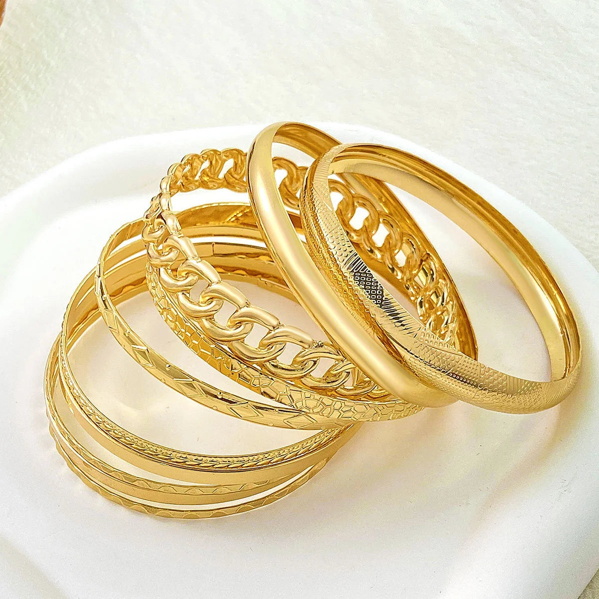 10pcs/set Metal Bangles Set For Women Heavy Punk New Styles Hiphop Textured Fashion Stackable Bracelets Party Jewelry
