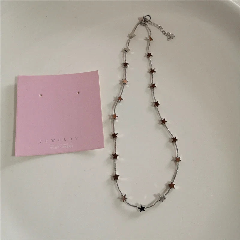 Gothic Black Peach Heart Star Pendant Necklace For Women Men Sliver Color Love Short Choker Punk Y2K Charms Jewelry Accessories