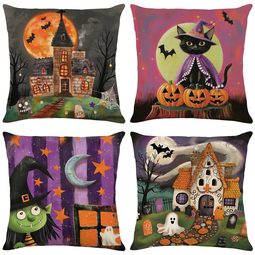 Home Decor Halloween Cat And Pumpkin Themed Pillow Covers Pattern Cushion Cover Suitable For Sofa Bedroom Car Pillow Cover