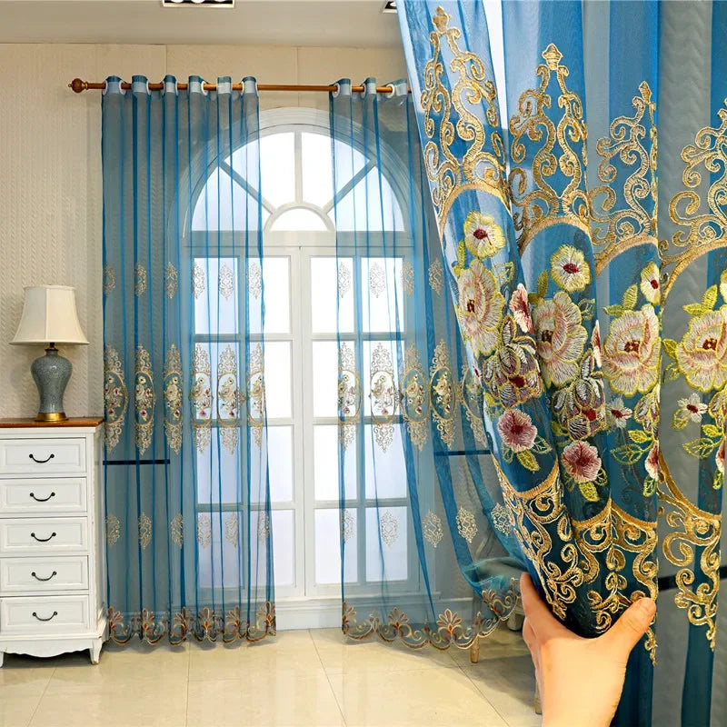 1PC Curtain  Bedroom Living Room Door Curtain Embroidery Bay Window Floor-to-ceiling Windows
