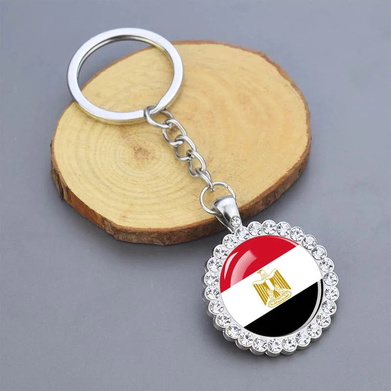 Arab National Flag Keychains Algeria Yemen Tunisia Saudi Arabia Egypt Glass Dome Rhinestone Key Chain Flag Jewelry Keyring Gift