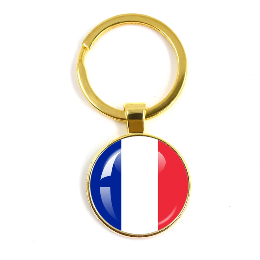 France,Poland,PuertoRico,Montenegro,Yugoslavia,Angola,Philippines,Japan,Senegal Glass Cabochon National Flag Keychain Keyholder