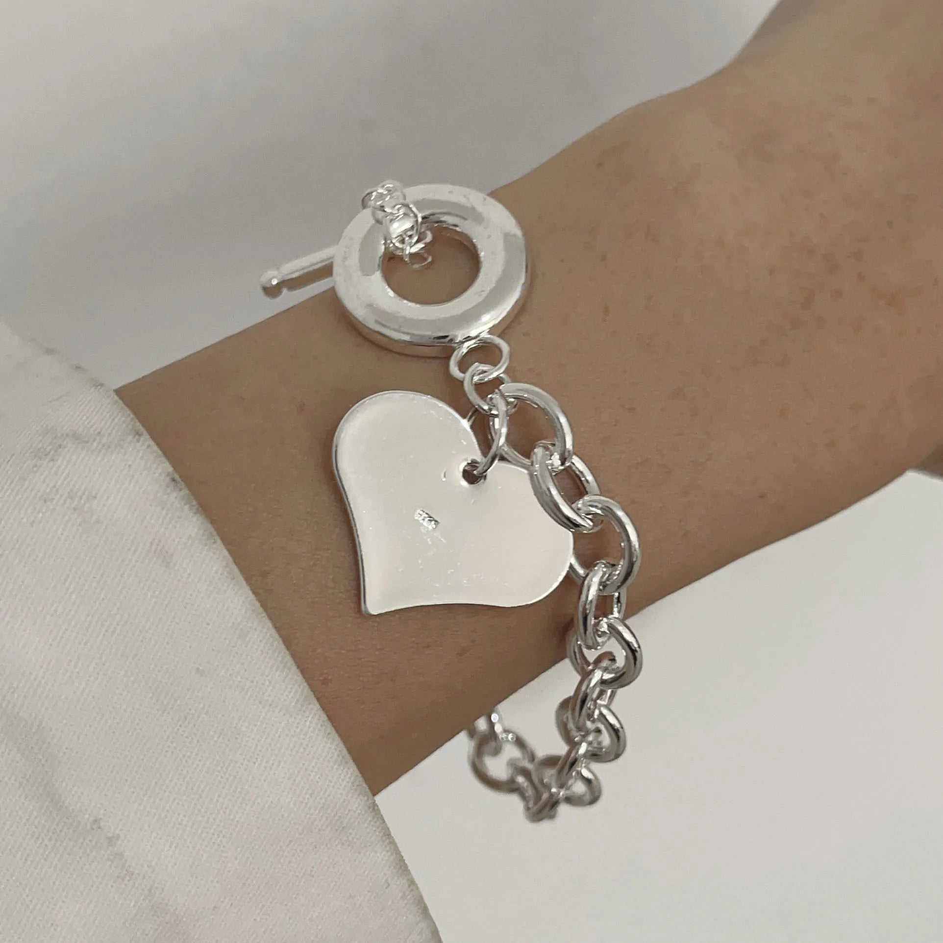 100% Solid 925 Sterling Silver Bracelet for Women Men Vintage Handmade Shinning Heart Bracelets Birthday Christmas Gift
