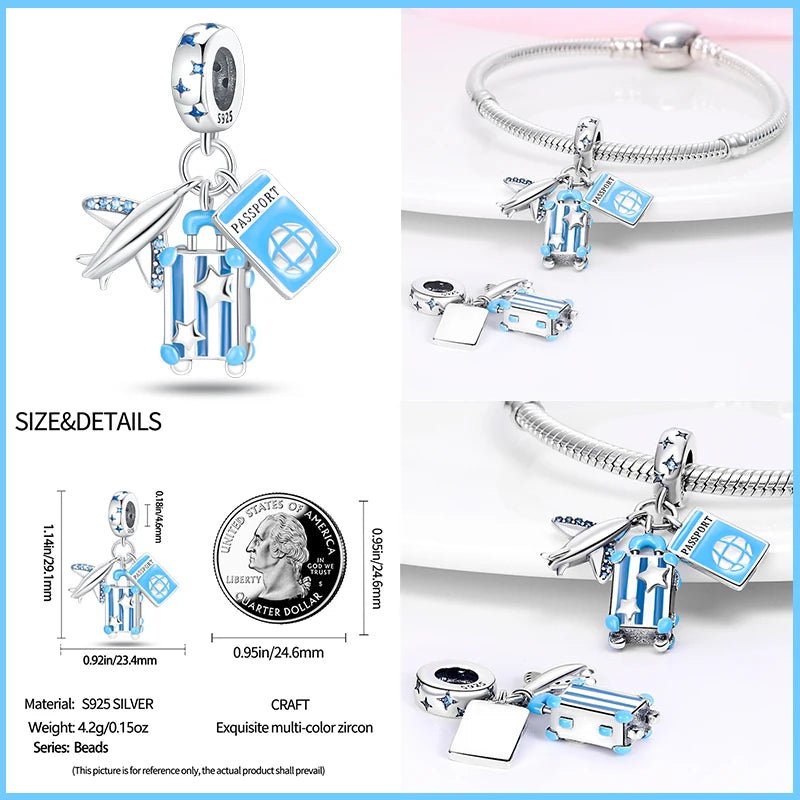 100% 925 Sterling Silver Hot Air Balloon Suitcase Graduation Travel Series Charm Beads Fit Qikaola Original Bracelet DIY Jewelry