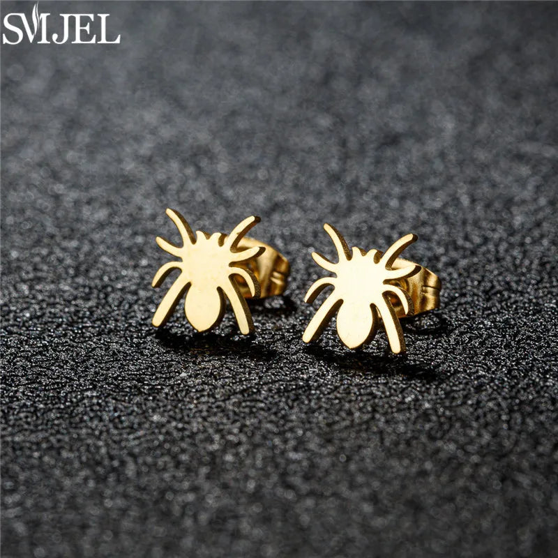 Punk Black Spider Stainless Steel Stud Earrings for Women Men Personality Spider Web Earings Halloween Piercing Jewelry 2024