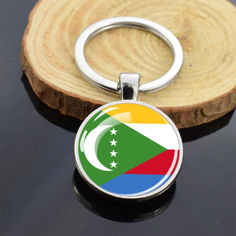 Africa Countries Flag Keychains Double Sided Glass Dome Pendant Key Chains Algeria Somalia Tunisia Morocco Egypt Flag Keyring