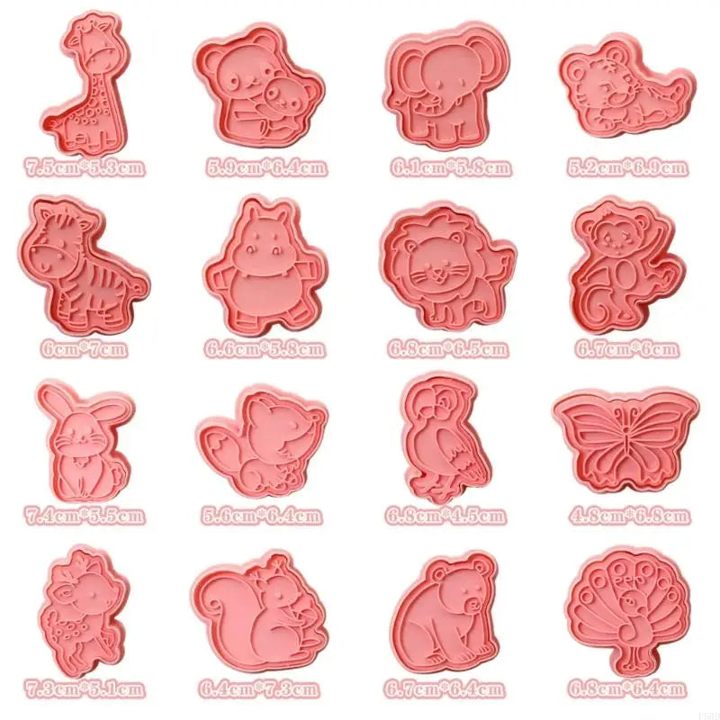 16Pcs Cartoon Animal Biscuits Cutters Cookie Stamps Fondant Pastry Mould Plastic Cookie Cutters Kitchen Baking Supplies