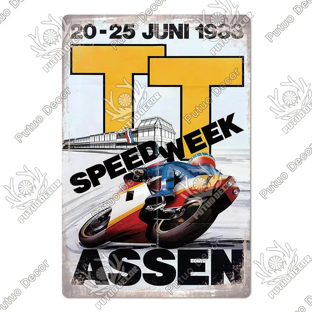 Putuo Decor Vintage Racing Track Tin Sign Isle of Man TT Metal Poster Plaque Garage Plate Bar Club Man Cave Home Wall Decoration