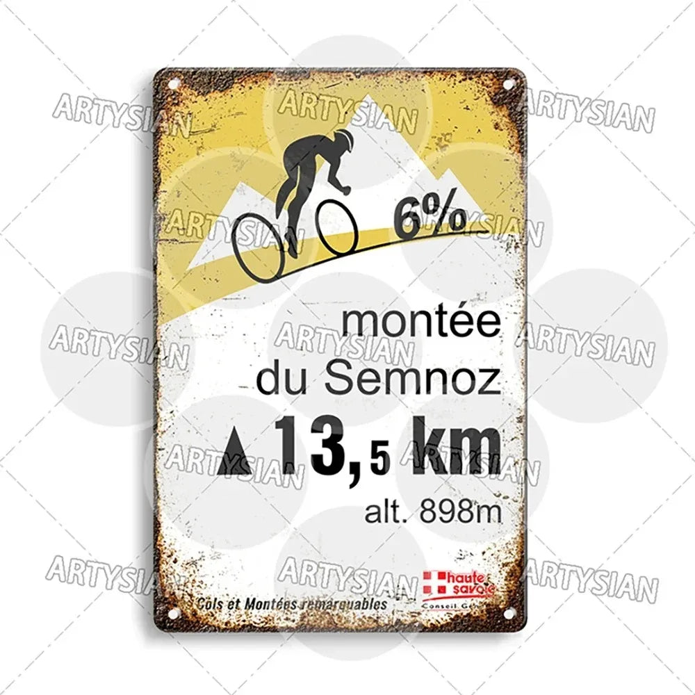 Tour de France Metal Sign Cycling Plaque Paves Du Paris Roubaix Col du Galibier Col de Sarenne Alpe d'Huez Mont Ventoux Glandon