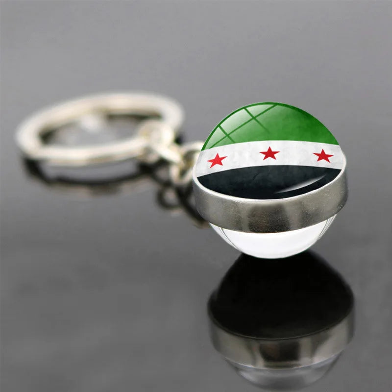 Syria National Flag Glass Cabochon Keychain Metal Keychain Fashion For Women Men Charm Handmade Car Pendant Keyring Jewelry Gift