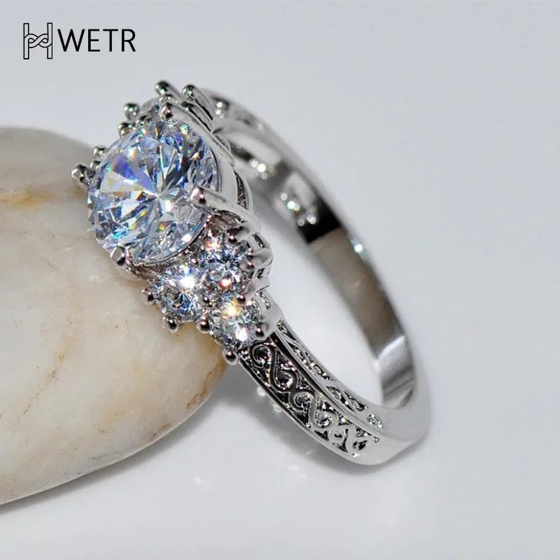 Exquisite Fashion Silver Color Engagement Rings For Women Fashion White Zircon Stones Ring Anniversary Bridal Wedding Jewelry