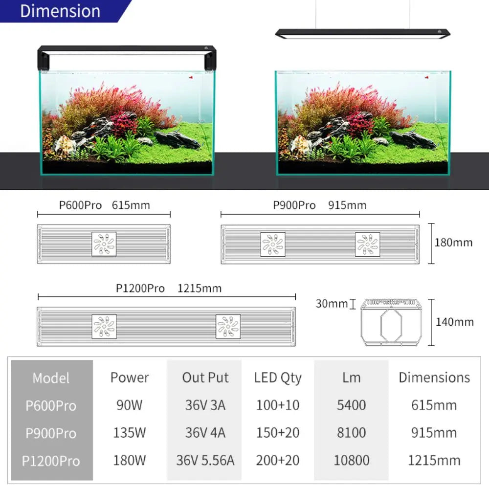Week Aqua P Series P1200Pro Aquarium LED Light 180W Water Grass RGB+UV Landscaping Lamp App Control Adjustable Height Fish Tank