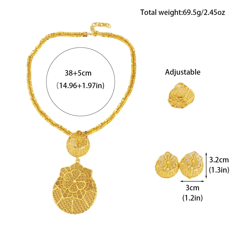 Nigerian Jewelery Set Wedding Jewelry For Women Dubai Gold Color Warped Geometry Necklace Earrings Bridal Wedding Party Gift
