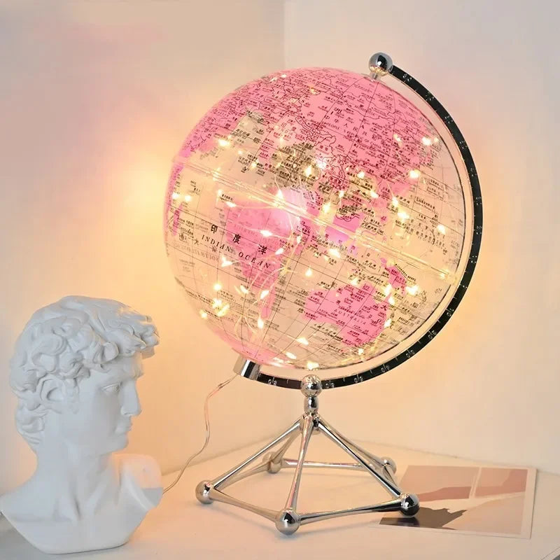 Flash LED Light World Globe,Transparent World Globe Lamp,Rotating World Earth Globe,Shop Decor Children's Room Decoration Gifts