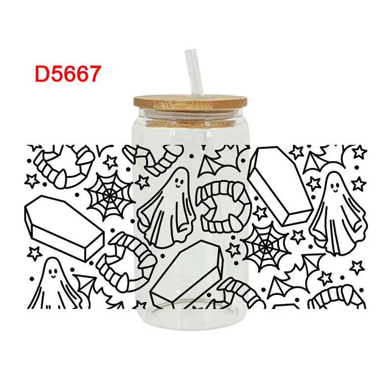 3D UV DTF Transfers Stickers, 16oz, Cup Wraps, Halloween Printed for DIY Glass Ceramic Metal Leather, Etc. D5666
