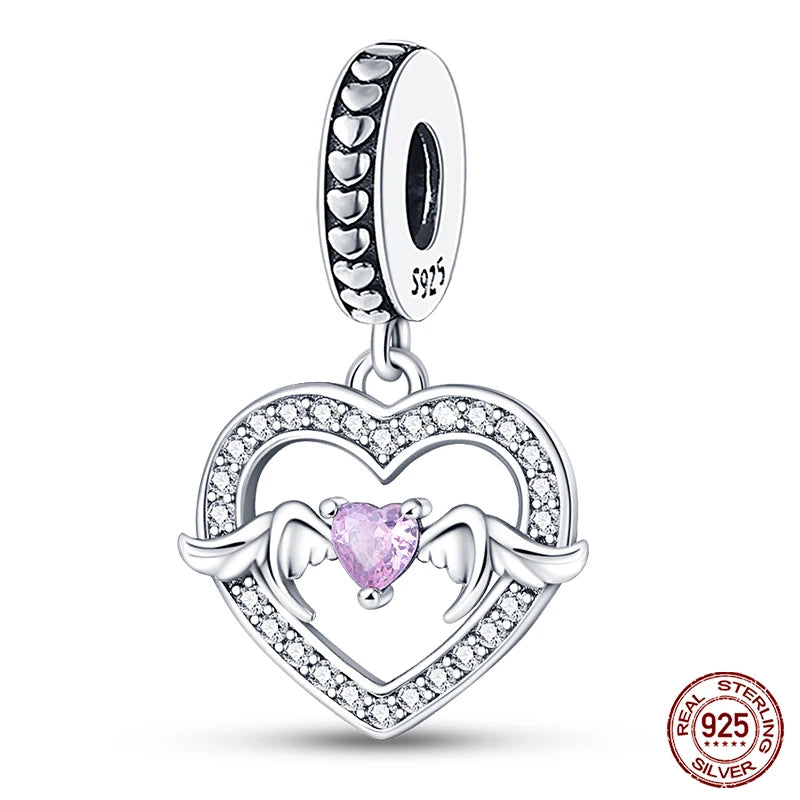 Real 925 Sterling Silver Pink Series Heart Charms Beads Fit Qikaola 925 Original Bracelets DIY Mother's Day Jewelry Gift For Mom