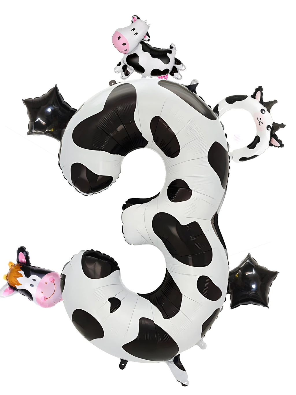 6pcs Cute Cow Print Foil Balloons Number 1-9 Cow Birthday Decorations for Cowgirl Barnyard Farm Animal Theme Party Supplies