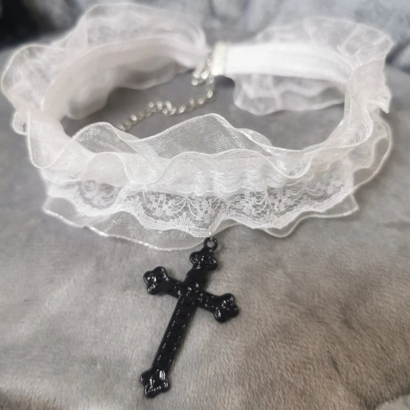 Gothic Lace Choker Necklace for Women Girls Halloween Cosplay Neckchain 634D