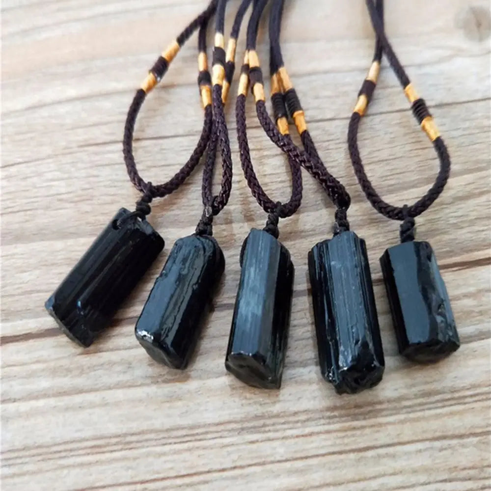 Women Black Healing Stone Necklace Crystal Gem Tourmaline Stone Pendant Specimen