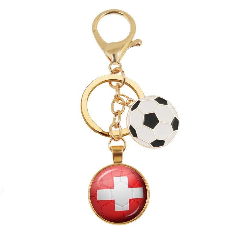 Netherlands,Serbia,Switzerland,Portugal,Poland,Brazil Football Pattern National Flag Glass Cabochon Keychain Fans Commemorative
