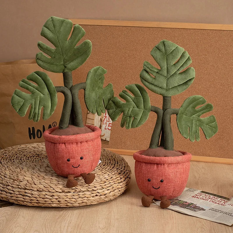 Plush Emulational Plants Amuseables Potted Monstera Deliciosa Stuffed Toys Fun Decoration For Home Kawaii Toy For Girls Gifts